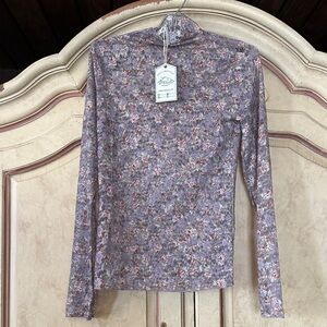 NWT Very J Dusty Lavender Floral Mock Neck Long Sleeve Mesh Top